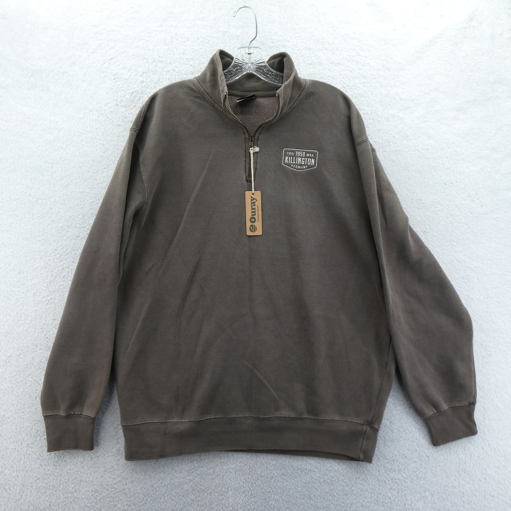 Ouray Pullover Mens Large Killington Vermont Brown Quarter Zip Cotton Blend NEW